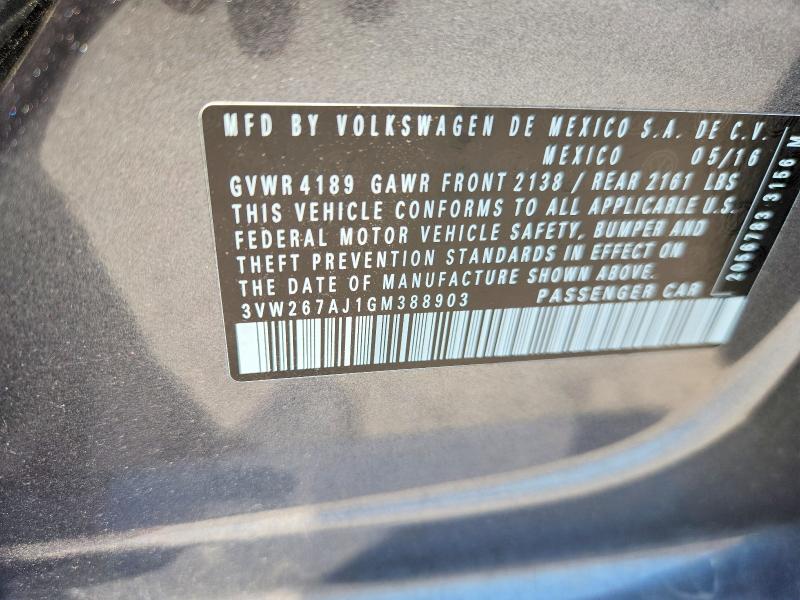 60391156 :رقم المزاد ، 3VW267AJ1GM388903 vin ، 2016 Volkswagen Jetta مزاد بيع