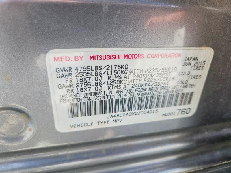 Продаж на аукціоні авто 2016 Mitsubishi Outlander, vin: JA4AD2A3XGZ004215, номер лоту: 59731706