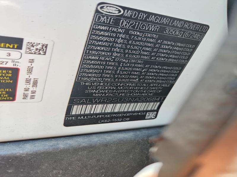 60113796 :رقم المزاد ، SALWR2SU3NA206841 vin ، 2022 Land Rover Range Rover Sport مزاد بيع
