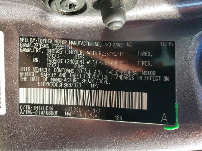 Продаж на аукціоні авто 2015 Toyota Sienna, vin: 5TDYK3DC3FS687323, номер лоту: 62014426