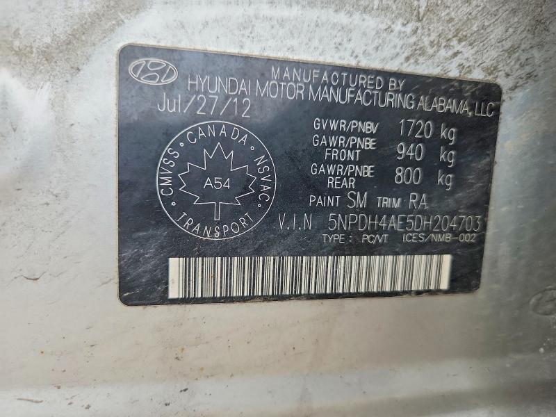 60119566 :رقم المزاد ، 5NPDH4AE5DH204703 vin ، 2013 Hyundai Elantra مزاد بيع