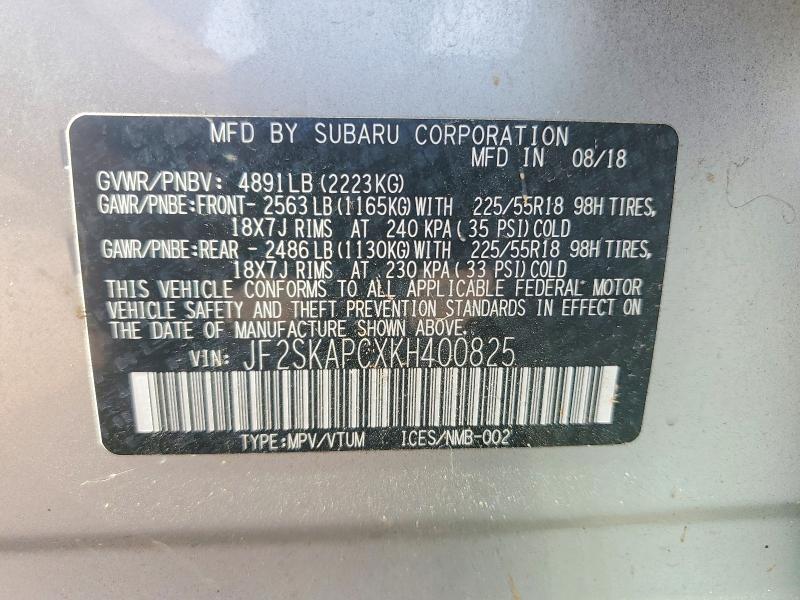 Продажа на аукционе авто 2019 Subaru Forester, vin: JF2SKAPCXKH400825, номер лота: 60132656
