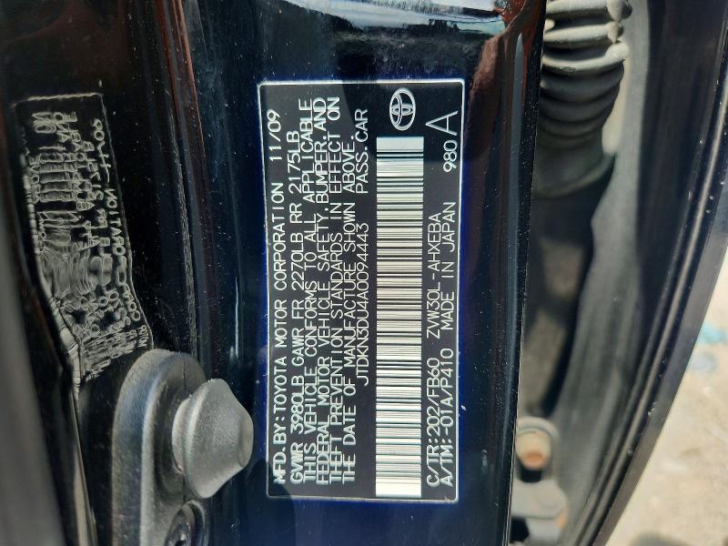 85978405 :رقم المزاد ، JTDKN3DU4A0094443 vin ، 2010 Toyota Prius مزاد بيع