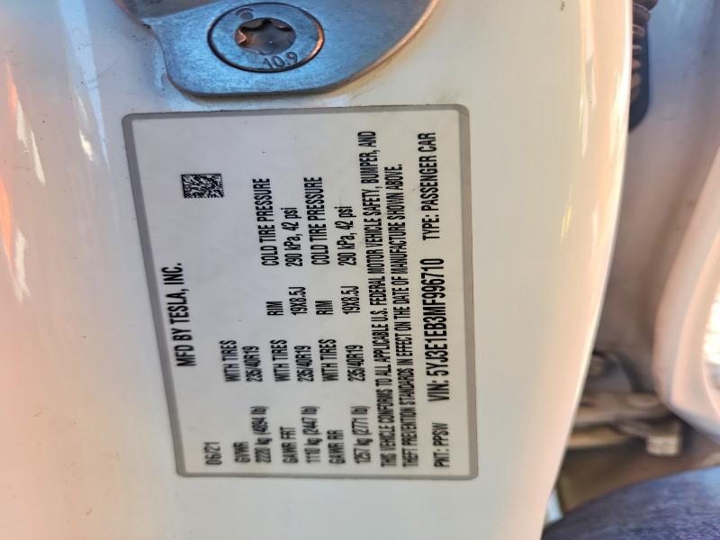 62838436 :رقم المزاد ، 5YJ3E1EB3MF996710 vin ، 2021 Tesla Model 3 مزاد بيع
