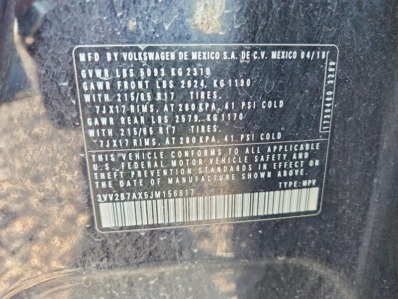 61080356 :رقم المزاد ، 3VV2B7AX5JM156817 vin ، 2018 Volkswagen Tiguan مزاد بيع