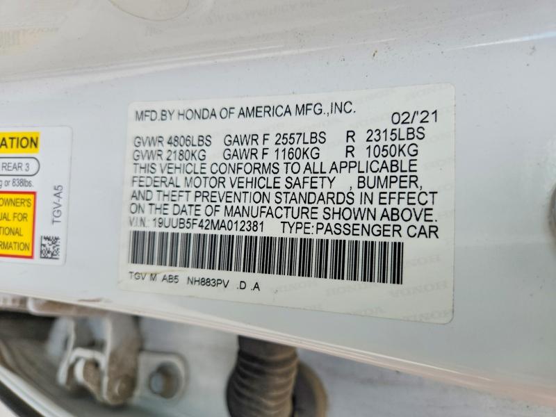 59327686 :رقم المزاد ، 19UUB5F42MA012381 vin ، 2021 Acura Tlx مزاد بيع