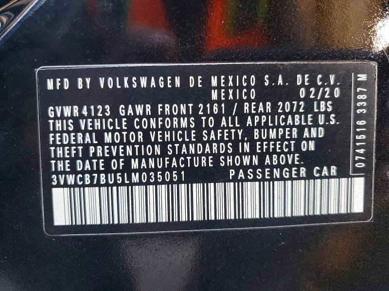 61189596 :رقم المزاد ، 3VWCB7BU5LM035051 vin ، 2020 Volkswagen Jetta مزاد بيع