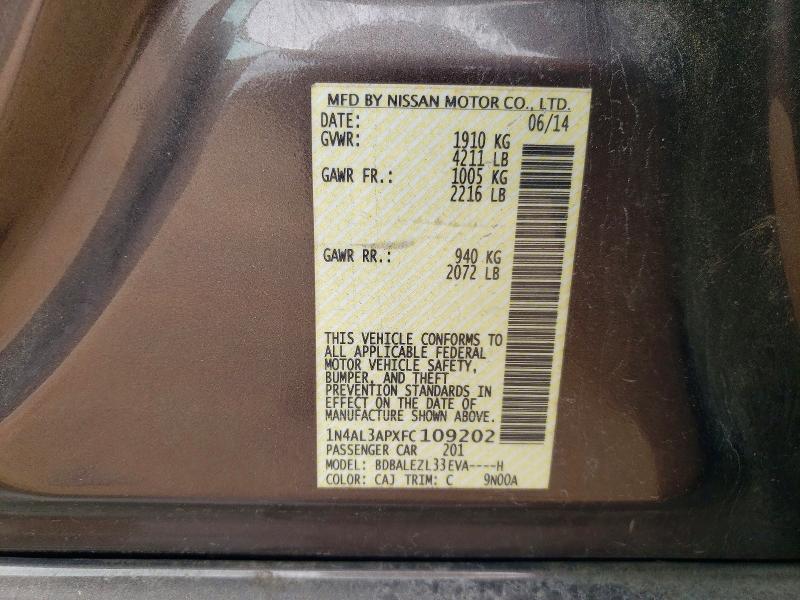 62452746 :رقم المزاد ، 1N4AL3APXFC109202 vin ، 2015 Nissan Altima مزاد بيع