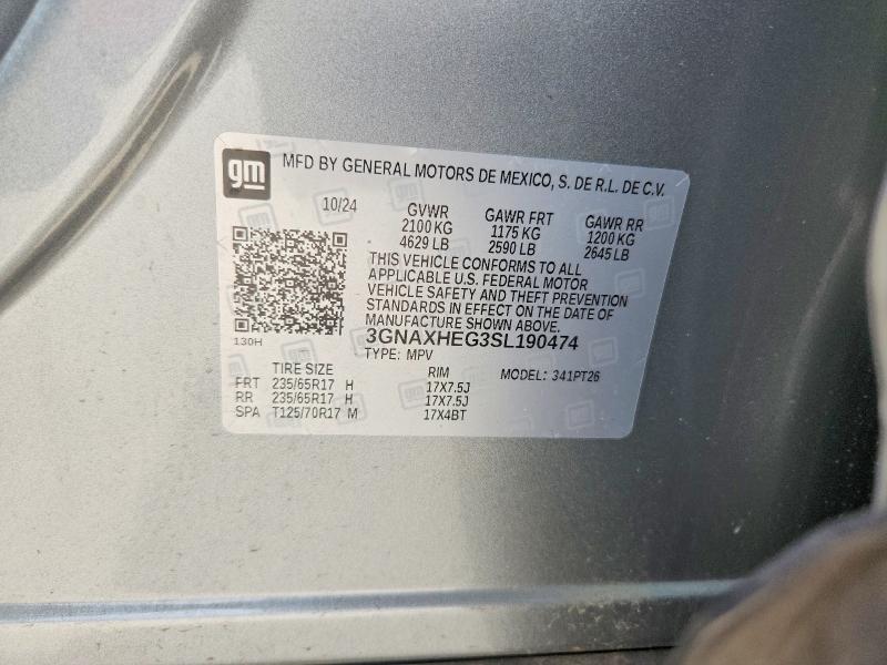 61404856 :رقم المزاد ، 3GNAXHEG3SL190474 vin ، 2025 Chevrolet Equinox مزاد بيع