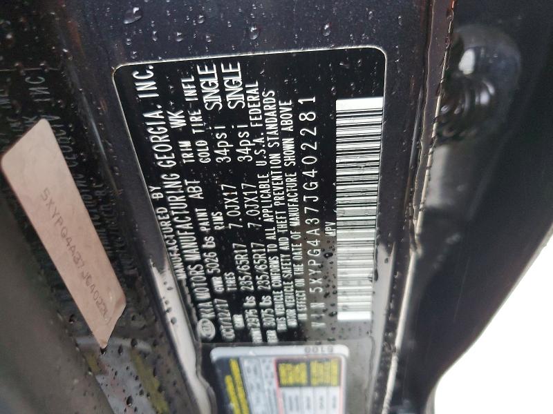 Auction sale of the 2018 Kia Sorento, vin: 5XYPG4A37JG402281, lot number: 60269356