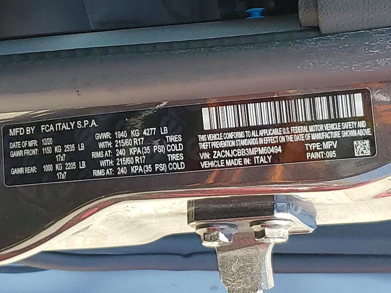Aukcja sprzedaży 2021 Jeep Renegade, vin: ZACNJCBB3MPM60494, numer aukcji: 59705556