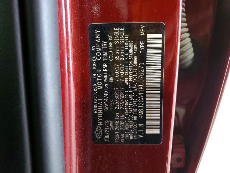 59885946 :رقم المزاد ، KM8J2CA41KU076271 vin ، 2019 Hyundai Tucson مزاد بيع
