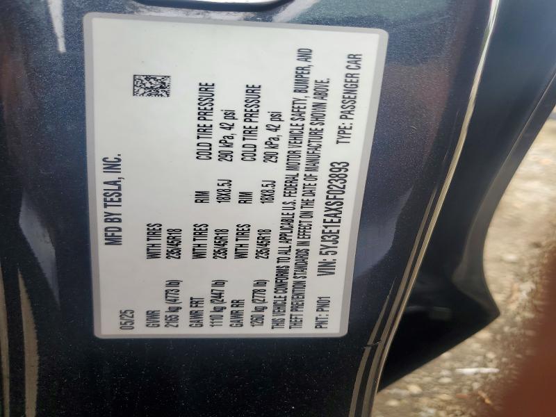 2025 Tesla Model 3 მანქანა იყიდება აუქციონზე, vin: 5YJ3E1EAXSF023893, აუქციონის ნომერი: 62940396