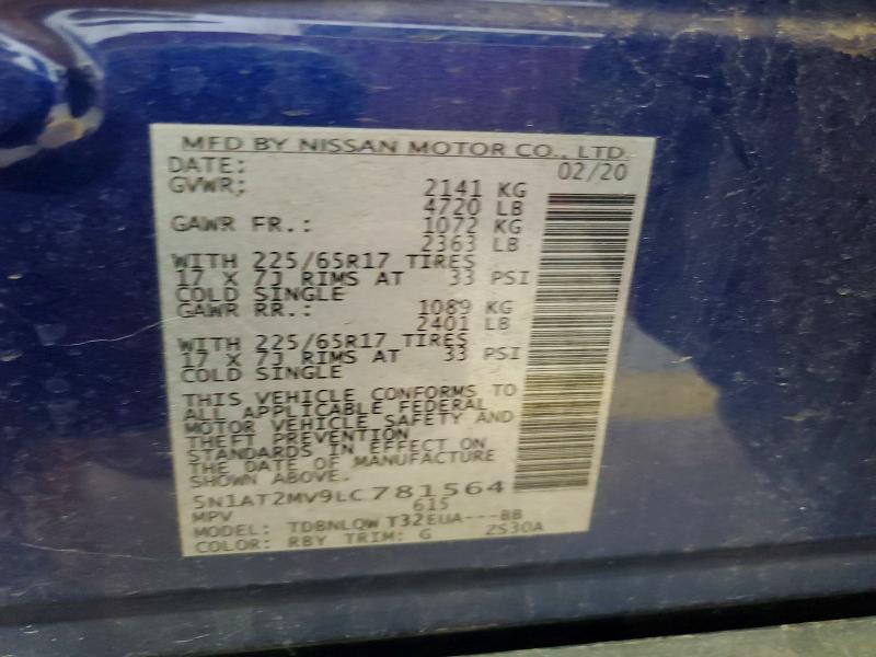 Продаж на аукціоні авто 2020 Nissan Rogue, vin: 5N1AT2MV9LC781564, номер лоту: 58925466
