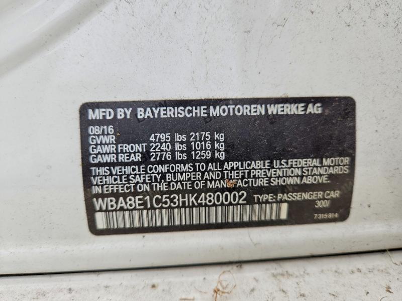 2017 Bmw 330e მანქანა იყიდება აუქციონზე, vin: WBA8E1C53HK480002, აუქციონის ნომერი: 62132876