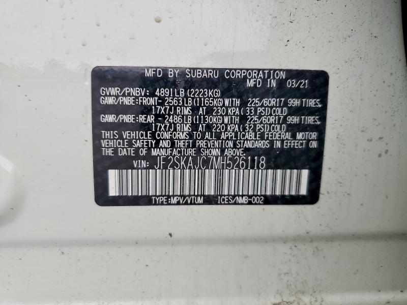 61572676 :رقم المزاد ، JF2SKAJC7MH526118 vin ، 2021 Subaru Forester مزاد بيع
