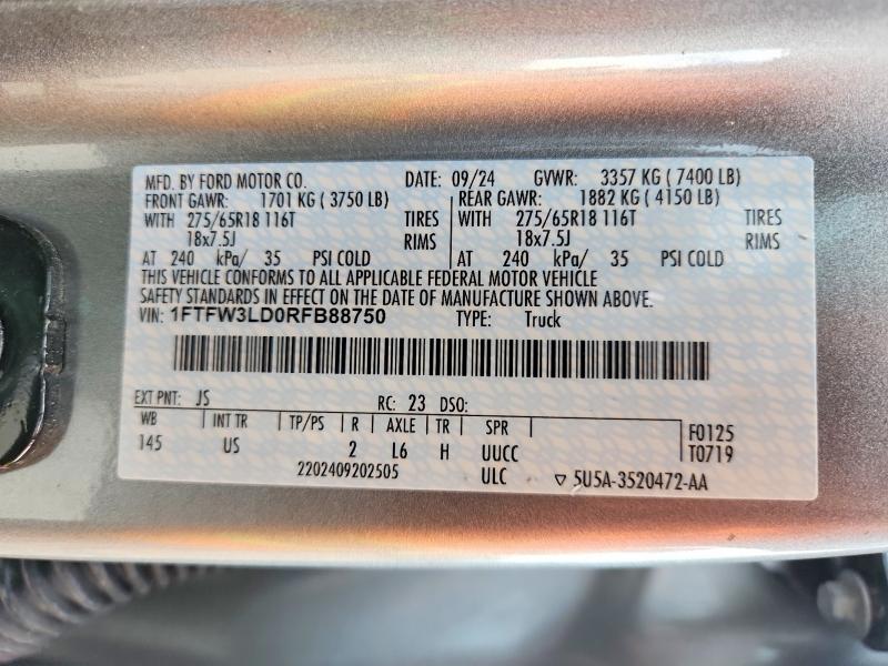 Продаж на аукціоні авто 2024 Ford F150, vin: 1FTFW3LD0RFB88750, номер лоту: 60219986