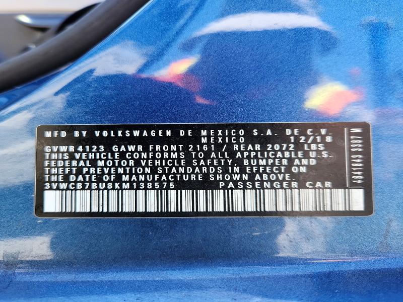 62532816 :رقم المزاد ، 3VWCB7BU8KM138575 vin ، 2019 Volkswagen Jetta مزاد بيع