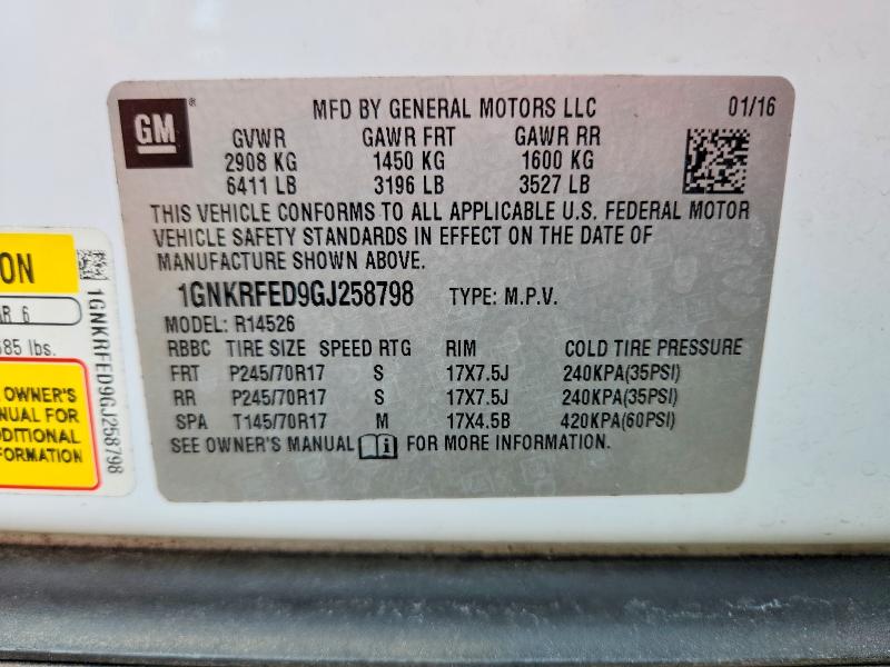 2016 Chevrolet Traverse მანქანა იყიდება აუქციონზე, vin: 1GNKRFED9GJ258798, აუქციონის ნომერი: 59363356