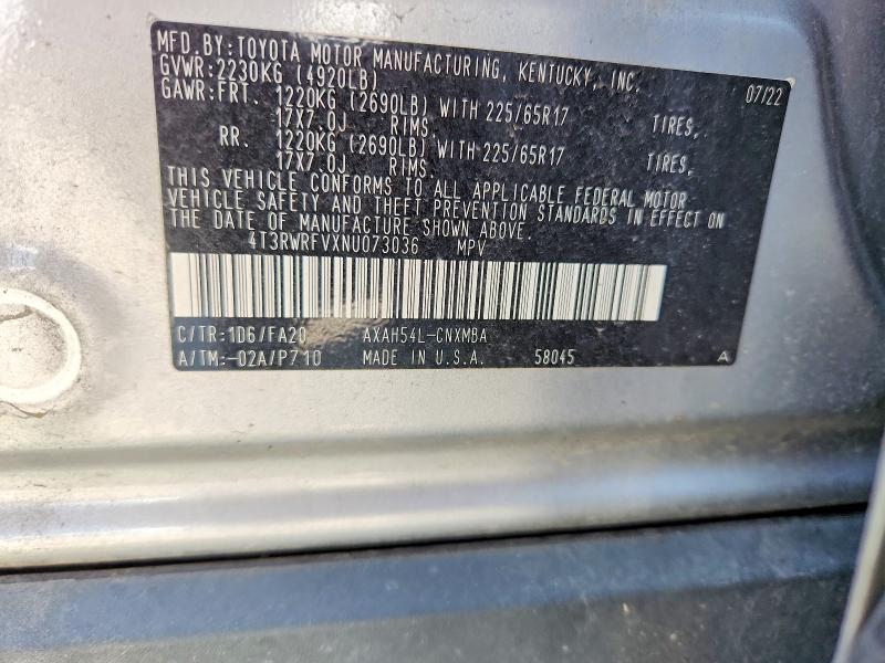 Aukcja sprzedaży 2022 Toyota Rav4, vin: 4T3RWRFVXNU073036, numer aukcji: 60476886