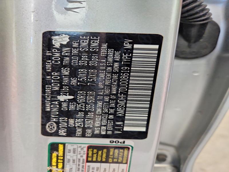2013 Hyundai Santa Fe მანქანა იყიდება აუქციონზე, vin: KM8SMDHF7DU008619, აუქციონის ნომერი: 60263296
