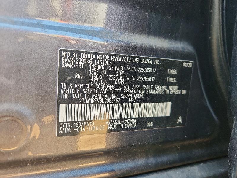 Продажа на аукционе авто 2020 Toyota Rav4, vin: 2T3W1RFV8LC055487, номер лота: 60069966