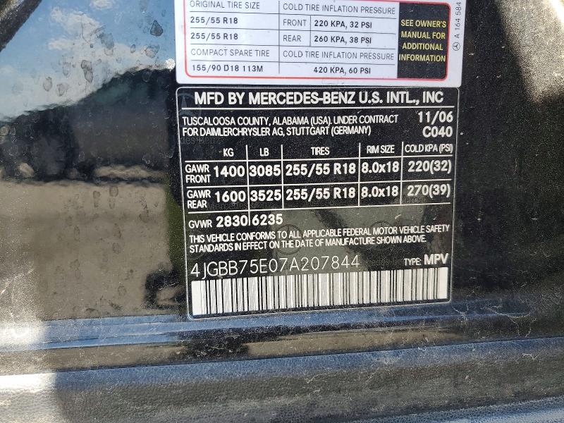Aukcja sprzedaży 2007 Mercedes-benz Ml, vin: 4JGBB75E07A207844, numer aukcji: 61709796
