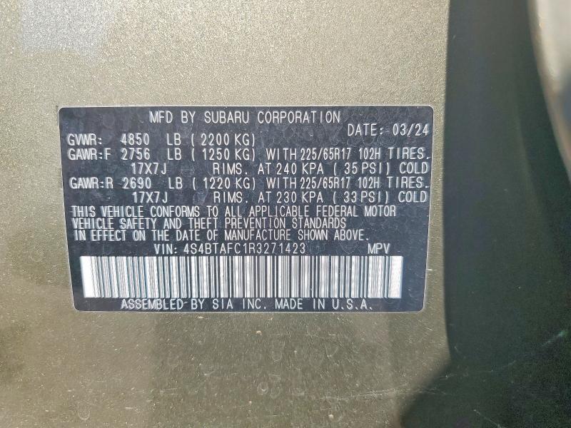 Продажа на аукционе авто 2024 Subaru Outback, vin: 4S4BTAFC1R3271423, номер лота: 59985416