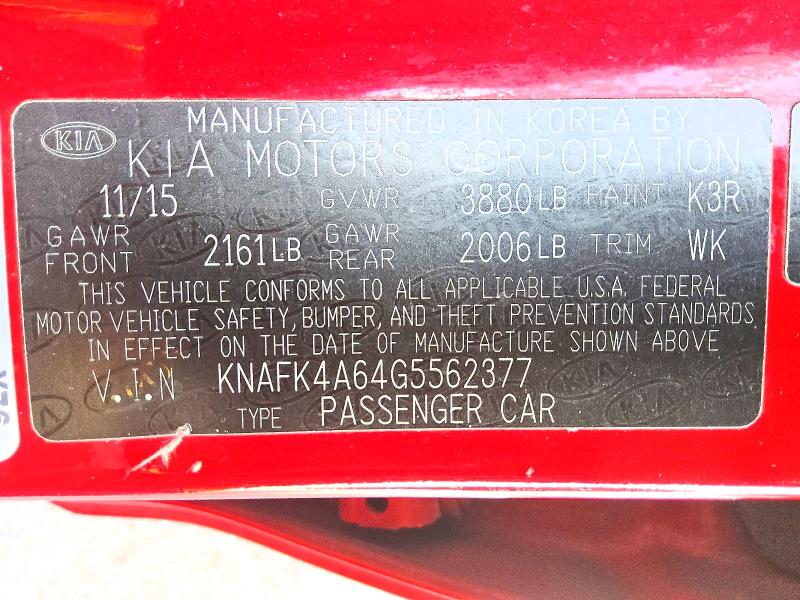 2016 Kia Forte მანქანა იყიდება აუქციონზე, vin: KNAFK4A64G5562377, აუქციონის ნომერი: 59913116