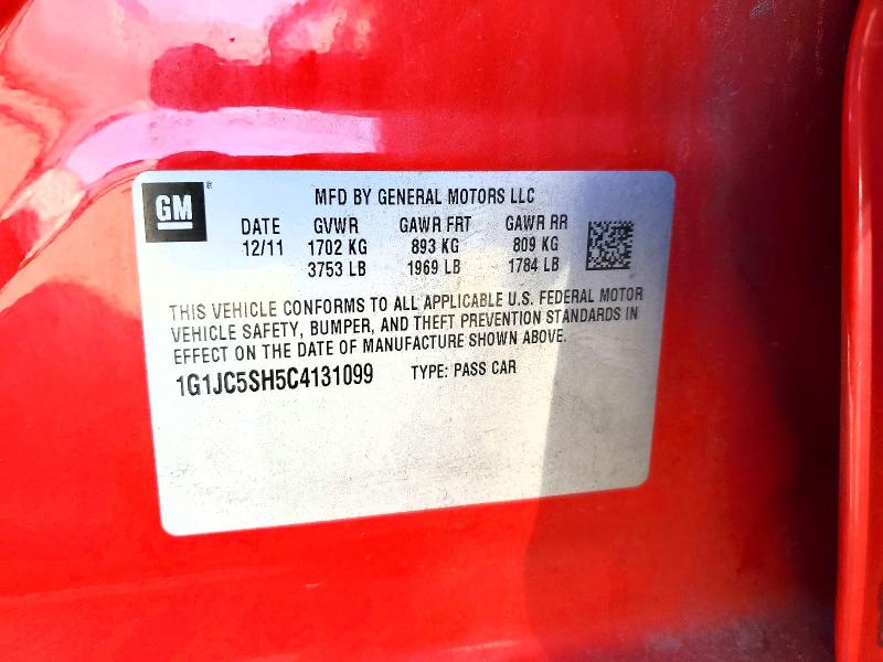 2012 Chevrolet Sonic მანქანა იყიდება აუქციონზე, vin: 1G1JC5SH5C4131099, აუქციონის ნომერი: 60009966