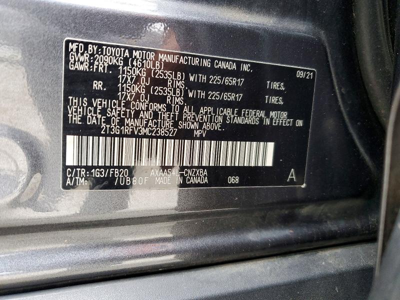 Продажа на аукционе авто 2021 Toyota Rav4, vin: 2T3G1RFV3MC238527, номер лота: 59188106