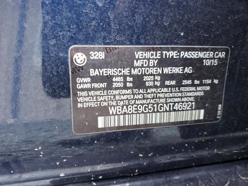 Aukcja sprzedaży 2016 Bmw 328, vin: WBA8E9G51GNT46921, numer aukcji: 62504526