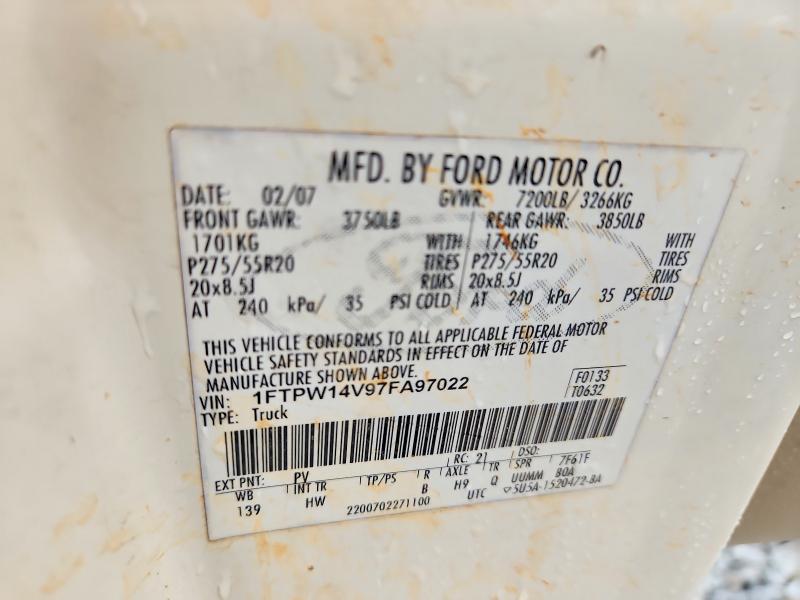60767576 :رقم المزاد ، 1FTPW14V97FA97022 vin ، 2007 Ford F150 مزاد بيع