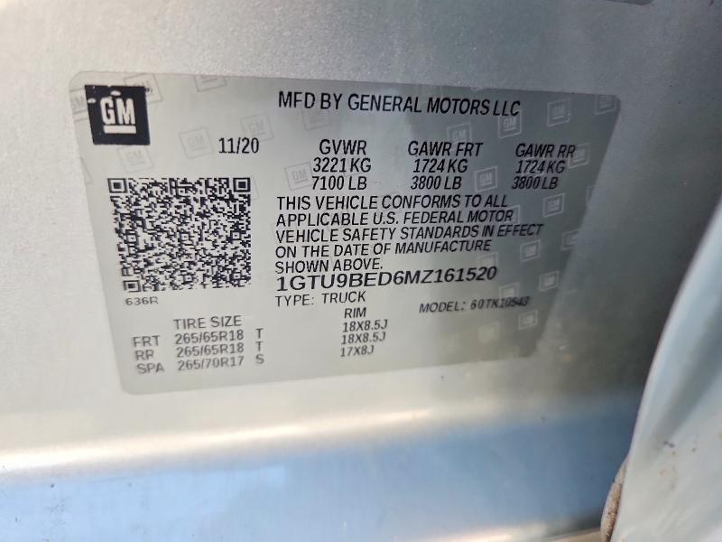 59837256 :رقم المزاد ، 1GTU9BED6MZ161520 vin ، 2021 Gmc Sierra مزاد بيع