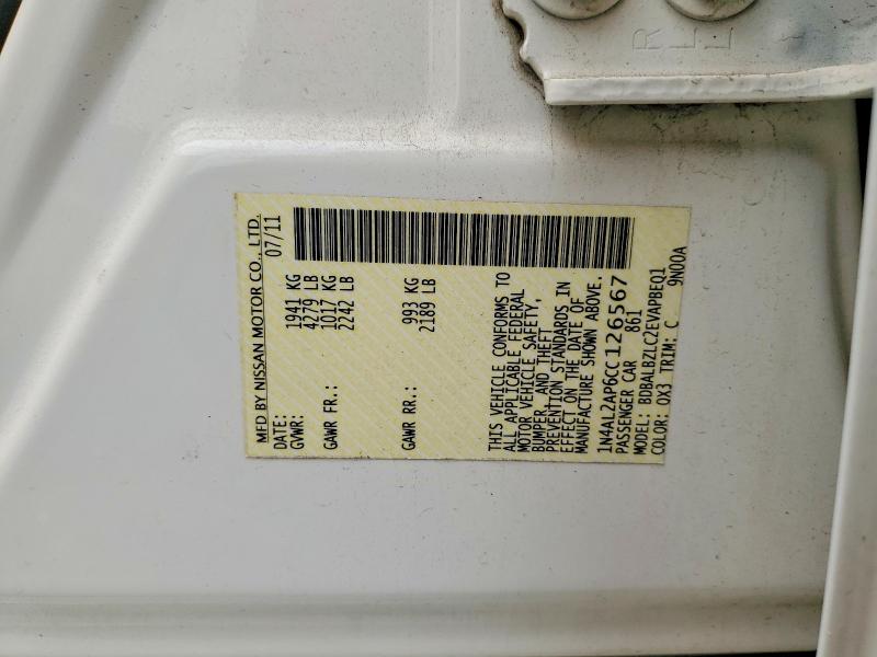 2012 Nissan Altima მანქანა იყიდება აუქციონზე, vin: 1N4AL2AP6CC126567, აუქციონის ნომერი: 61040976