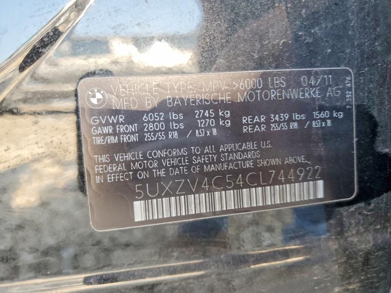 2012 Bmw X5 მანქანა იყიდება აუქციონზე, vin: 5UXZV4C54CL744922, აუქციონის ნომერი: 61426536