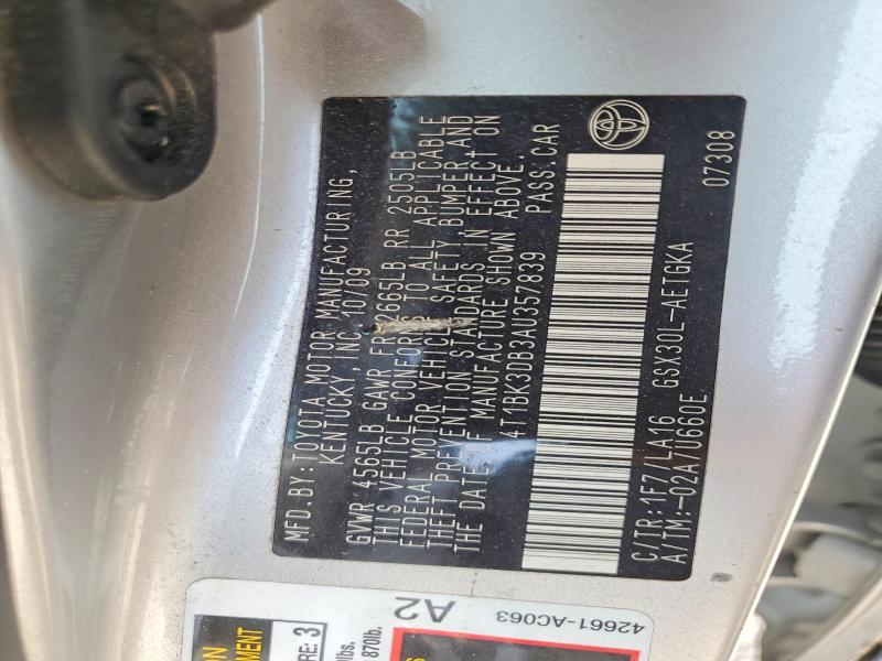 2010 Toyota Avalon მანქანა იყიდება აუქციონზე, vin: 4T1BK3DB3AU357839, აუქციონის ნომერი: 59585576
