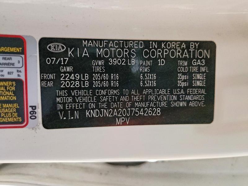 61577986 :رقم المزاد ، KNDJN2A20J7542628 vin ، 2018 Kia Soul مزاد بيع