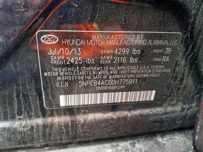59756276 :رقم المزاد ، 5NPEB4AC0DH775911 vin ، 2013 Hyundai Sonata مزاد بيع