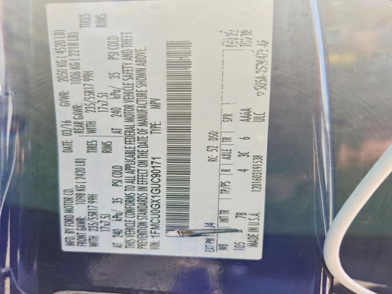 Aukcja sprzedaży 2016 Ford Escape, vin: 1FMCU0GX1GUC90171, numer aukcji: 62921976