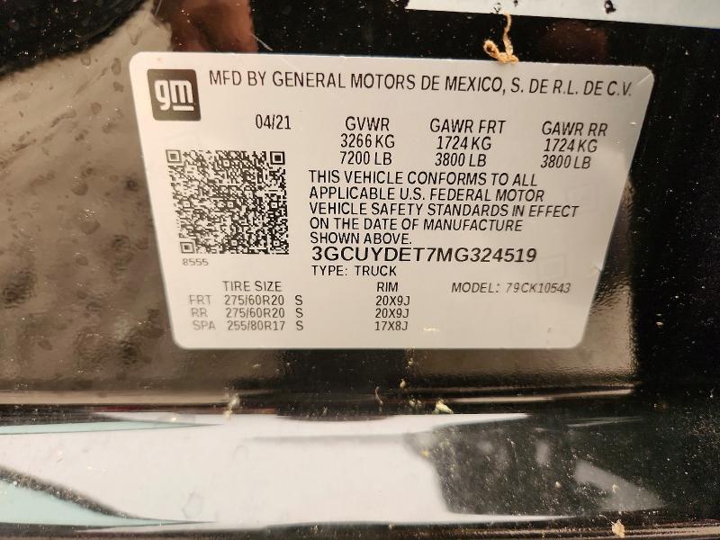 61319376 :رقم المزاد ، 3GCUYDET7MG324519 vin ، 2021 Chevrolet Silverado مزاد بيع