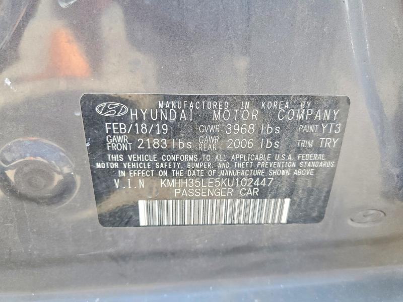 61643156 :رقم المزاد ، KMHH35LE5KU102447 vin ، 2019 Hyundai Elantra Gt مزاد بيع