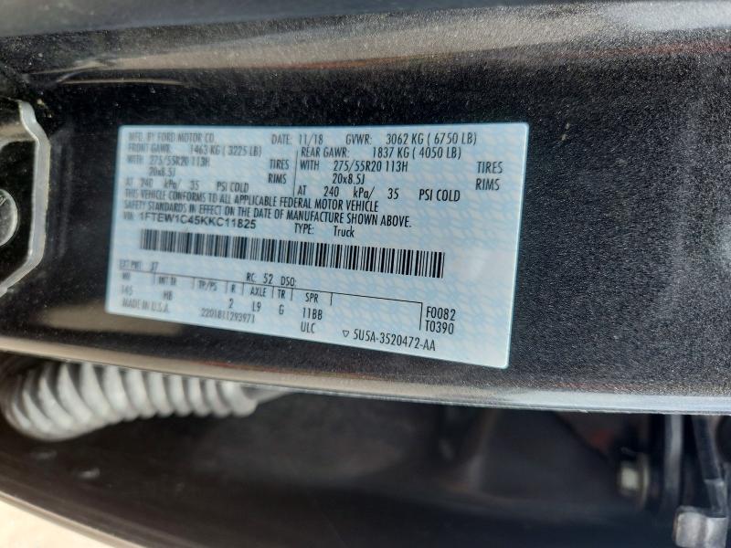 61733046 :رقم المزاد ، 1FTEW1C45KKC11825 vin ، 2019 Ford F150 مزاد بيع
