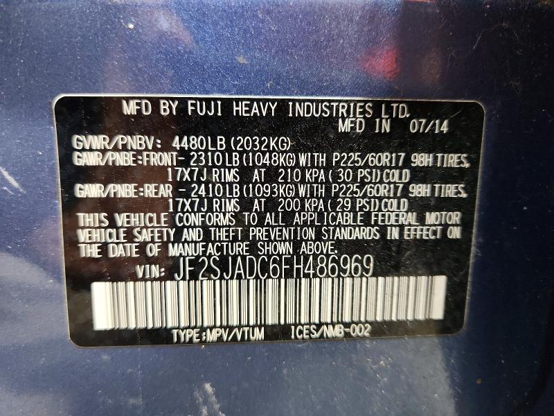 59983286 :رقم المزاد ، JF2SJADC6FH486969 vin ، 2015 Subaru Forester مزاد بيع