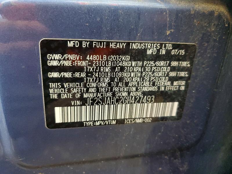 Aukcja sprzedaży 2016 Subaru Forester, vin: JF2SJAHC2GH427493, numer aukcji: 60371866