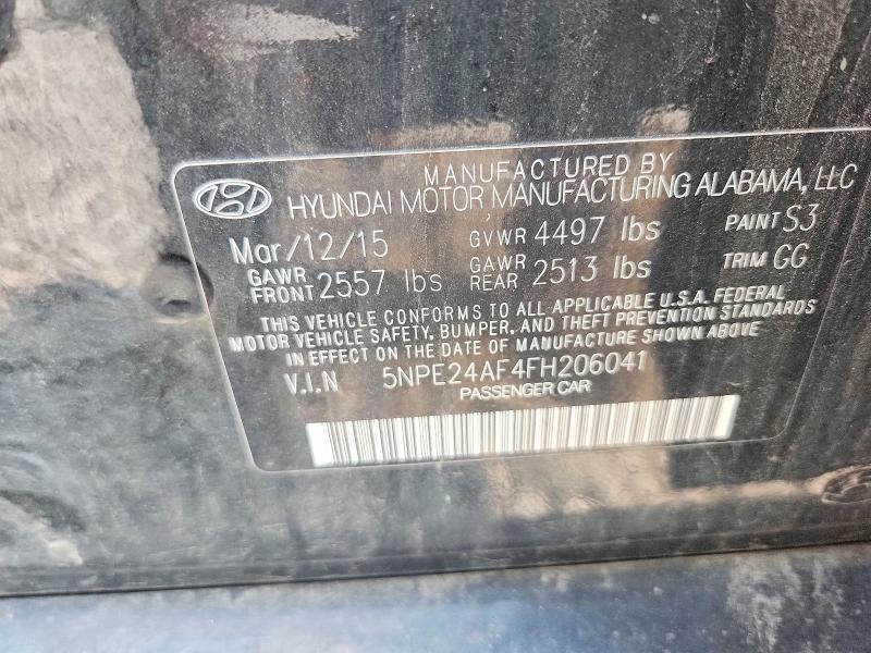 2015 Hyundai Sonata მანქანა იყიდება აუქციონზე, vin: 5NPE24AF4FH206041, აუქციონის ნომერი: 62751446