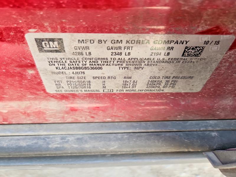 2016 Buick Encore მანქანა იყიდება აუქციონზე, vin: KL4CJASB8GB536606, აუქციონის ნომერი: 61879756