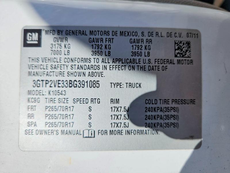 Aukcja sprzedaży 2011 Gmc Sierra, vin: 3GTP2VE33BG391085, numer aukcji: 60756906