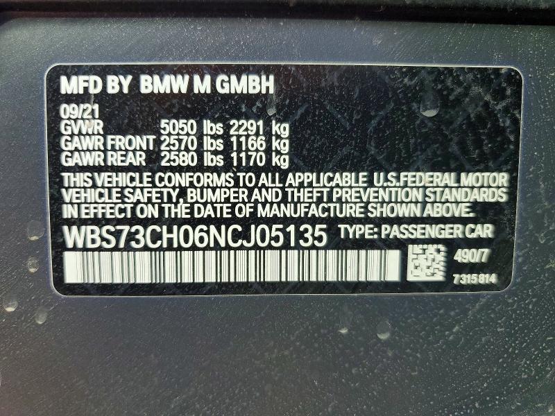 Продаж на аукціоні авто 2022 Bmw M5, vin: WBS73CH06NCJ05135, номер лоту: 60216916