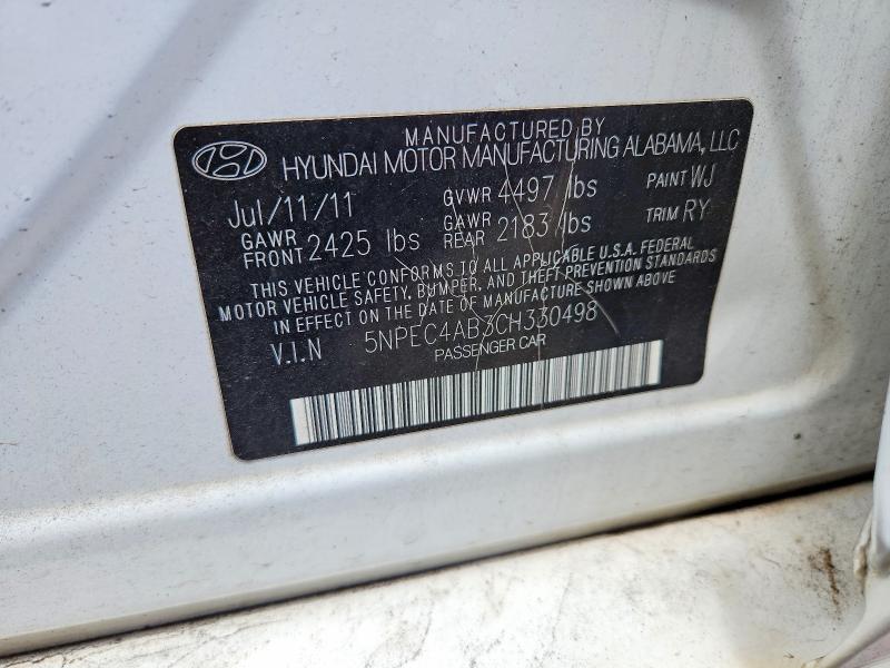2012 Hyundai Sonata მანქანა იყიდება აუქციონზე, vin: 5NPEC4AB3CH330498, აუქციონის ნომერი: 62784126